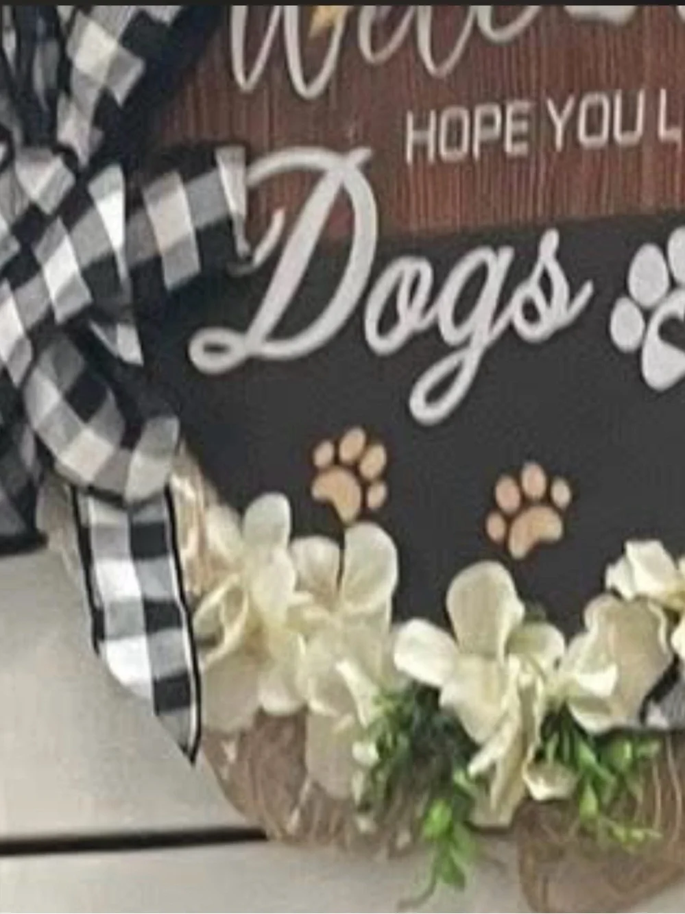 Welcome Dogs Paw Wreath with Black and White Accents